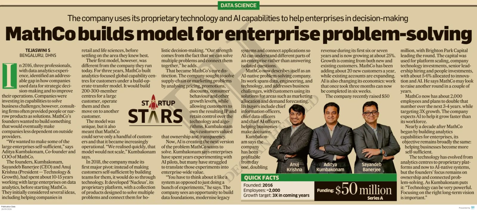 MathCo Startup Central Column Interview Feature_Deccan Herald
